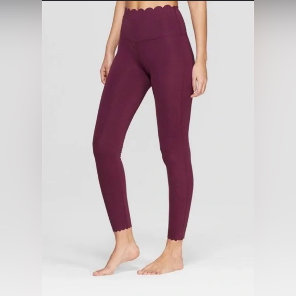 JoyLab Women's Premium Lightweight High Rise Scalloped Legging-Burgundy-Size XL